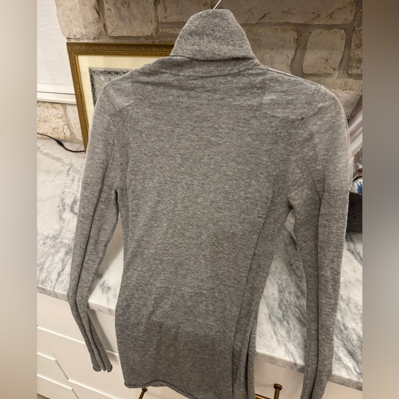 Belstaff Heather Gray Knit Turtleneck Sweater with Chiffon Shoulder Detail